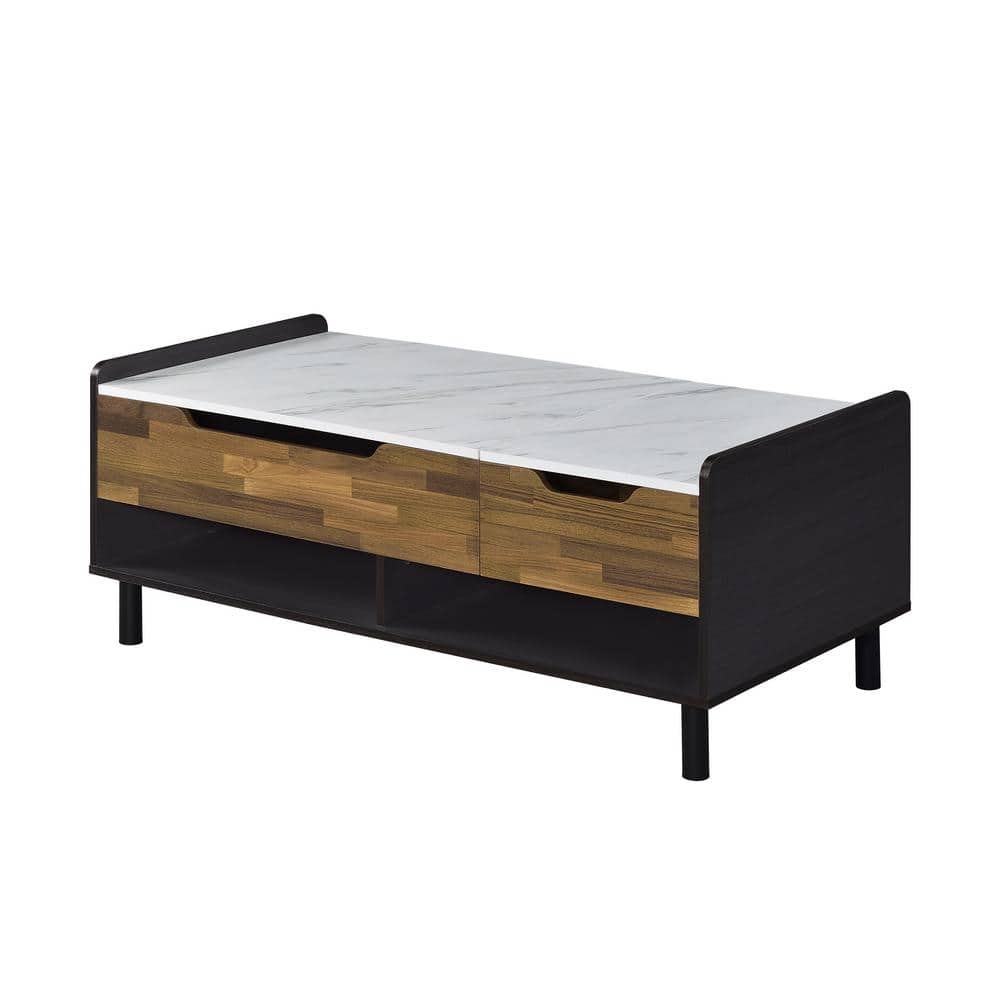 Axel Rectangular Walnut and Marble Lift-Top Coffee Table with Storage