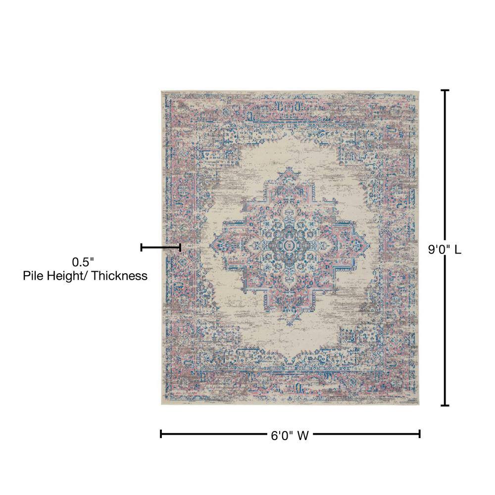 Elegance Medallion White Synthetic 6' x 9' Area Rug