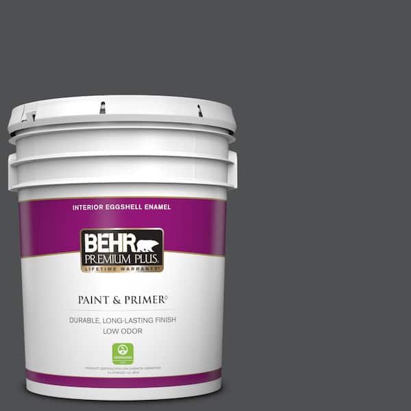BEHR PREMIUM PLUS 5 gal. #PPU26-01 Satin Black Eggshell Enamel Low Odor Interior Paint & Primer