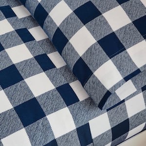 4-Piece Blue Gingham Check Plaid Cotton Flannel King Sheet Set