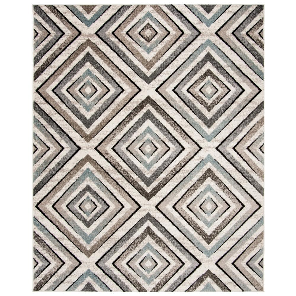 Cream and Beige Geometric Diamond Area Rug 6'7" x 9'2"
