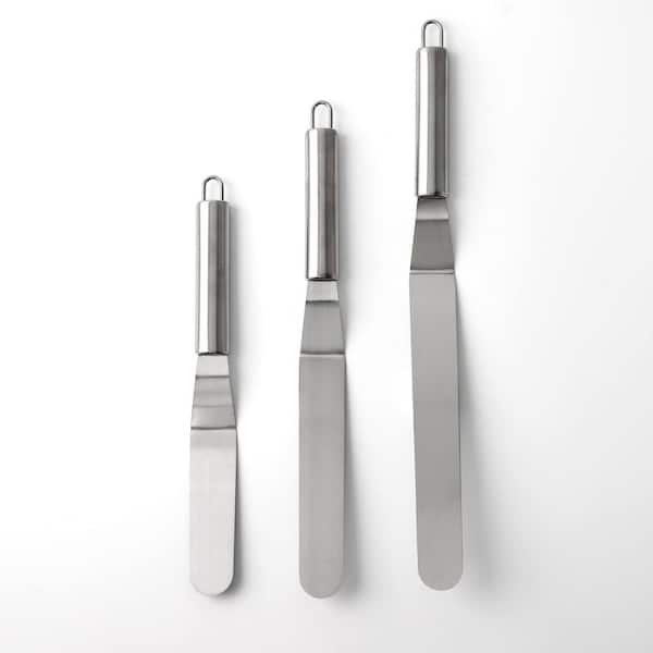 Offset and Straight Cake Decorating Spatula Set Stainless Steel Curved Metal Handle Icing Tools for Frosting