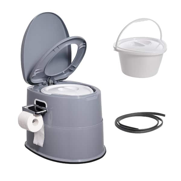 Portable Toilet for Camping, 1.3 Gal Detachable Bucket, Paper Holder, Dual Lids, Travel Potty for Adults Kids, Car Trips