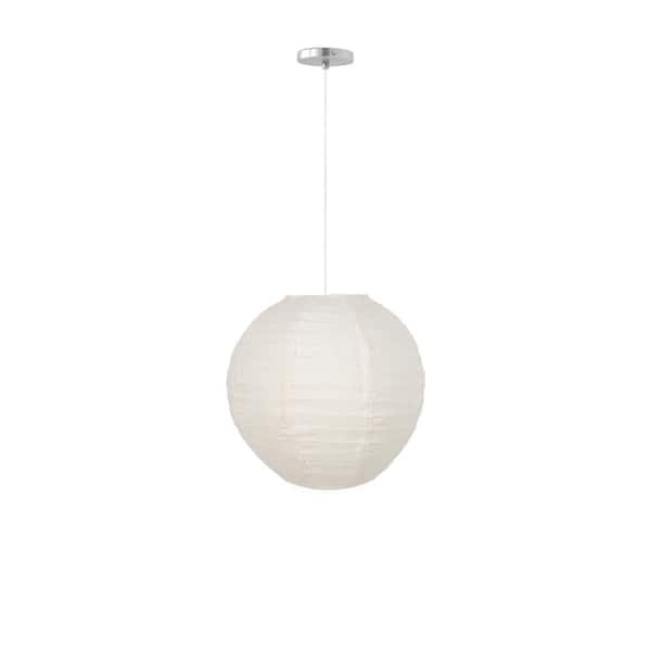 MPG Orb 12 in. 60-Watt 1-Light Ivory Hanging Lantern Pendant-Light with Round Fabric Shade and Silver Hardwire