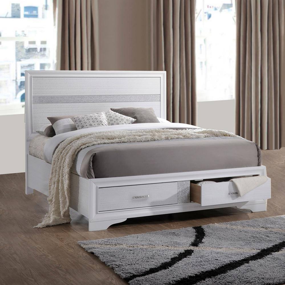 Miranda White Queen Storage Bed with Headboard and 2 Drawers