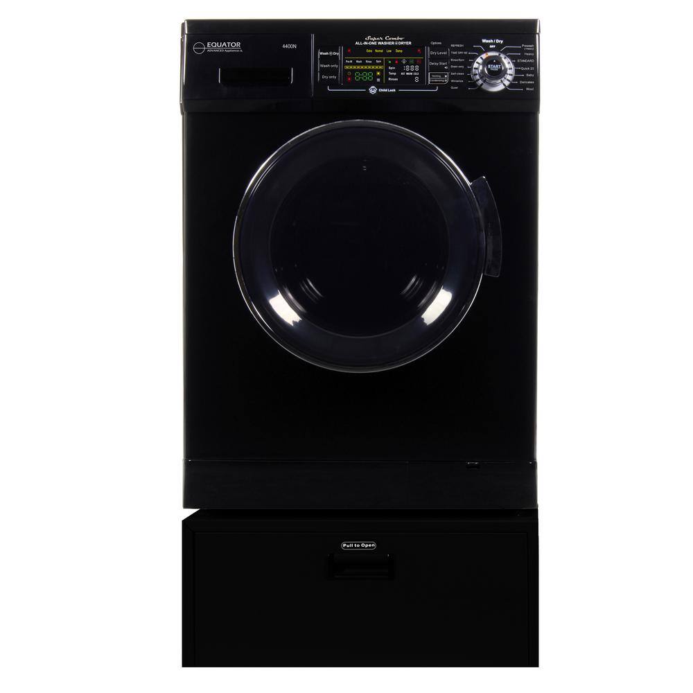 EQUATOR ADVANCED Appliances 1.57 cu. ft. 23.5 in. High -Efficiency Vented/Ventless Electric All-in-One Washer Dryer Combo with Pedestal in Black