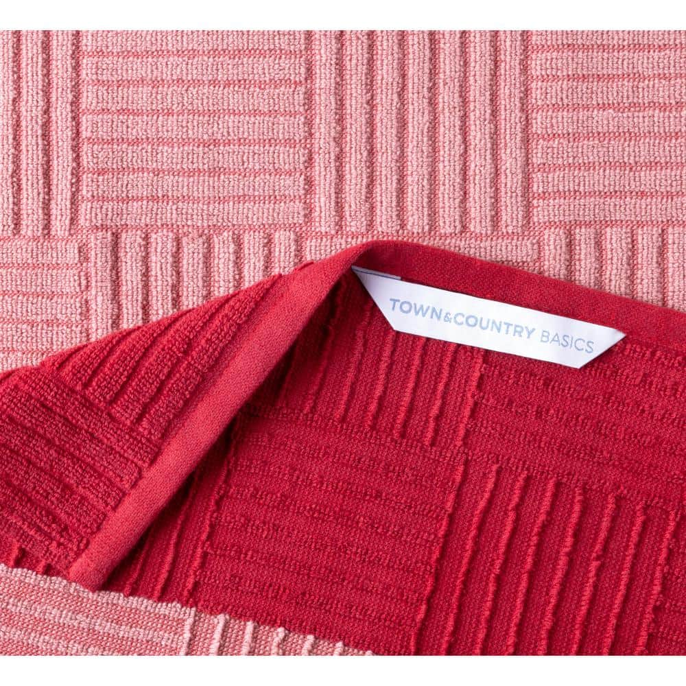 Red and Pink Cotton Terry Kitchen Towel Set, 16" x 28" (Set of 4)