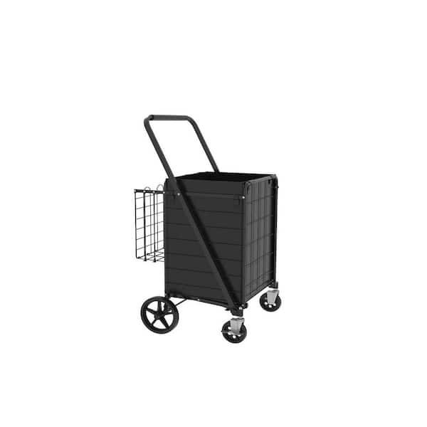 21.25 in. Shopping Cart, Extra Large Foldable Shopping Tool Cart with Dual Basket, Brake and 360° Rolling Swivel Wheels
