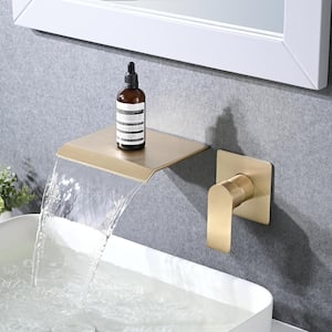 Widespread Waterfall Single Handle Wall Mounted Bathroom Faucet in Brushed Gold