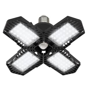 11 in. 60-Watt Black Motion Sensor Standard LED Indoor Flush Mount Garage Light with Adjustable Foldable Panels