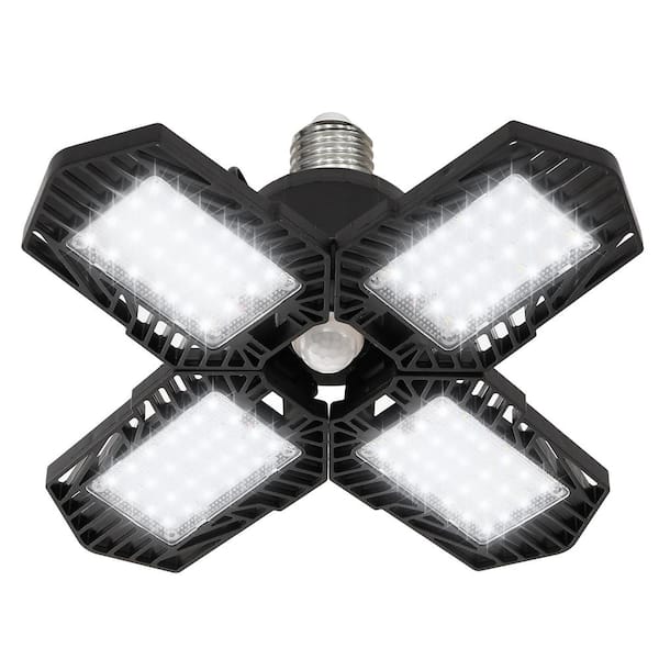 Briignite 11 in. 60-Watt Black Motion Sensor Standard LED Indoor Flush Mount Garage Light with Adjustable Foldable Panels