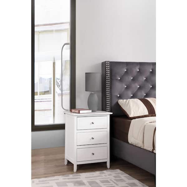 AndMakers Daniel 3-Drawer White Nightstand (25 in. H x 19 in. W x 15 in. D)