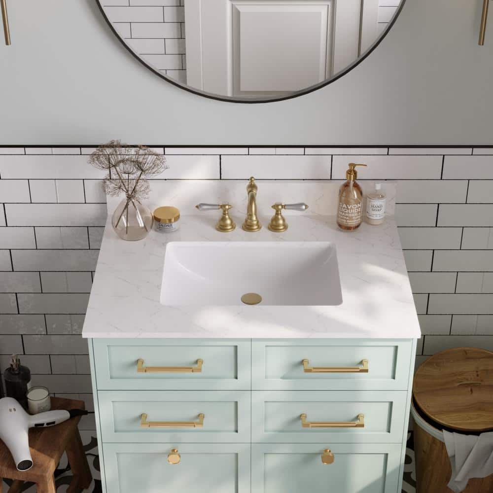 White Ceramic and Engineered Stone Bathroom Vanity Top with Sink