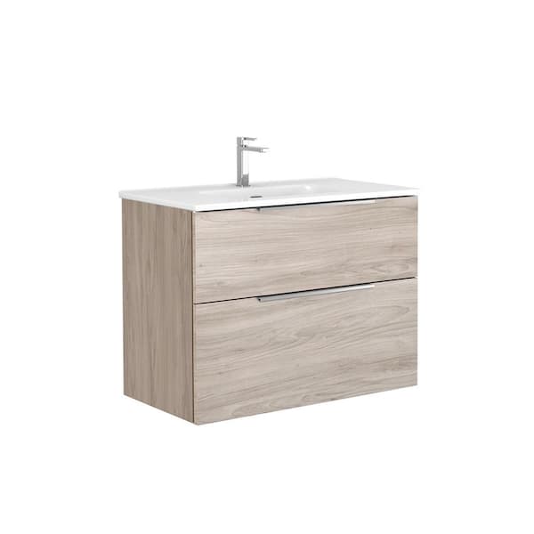 WS Bath Collections Dalia 32 in. W x 18.1 in. D x 23.8 in. H Single Sink Wall Mounted Bath Vanity in Grey Pine with White Ceramic Top