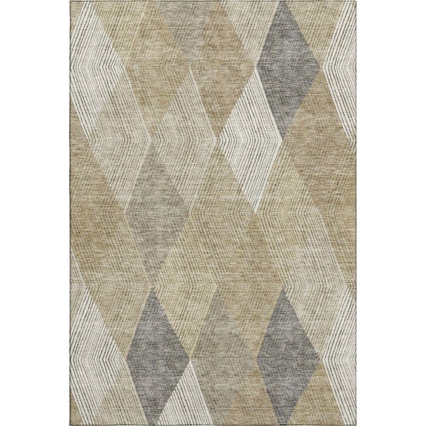 Mayfield Premium Machine Washable Abstract AMF962 Wheat 9 ft. x 12 ft. Area Rug