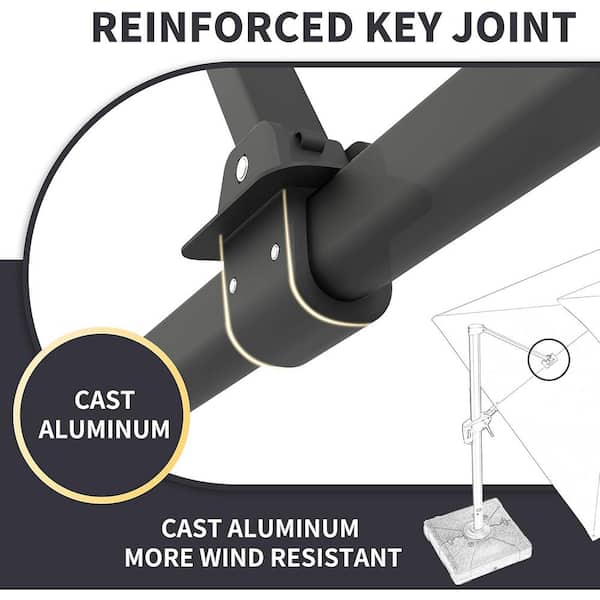 12 ft. Square 2-Tier Aluminum Cantilever 360-Degree Rotation Patio Umbrella with Base, Gray