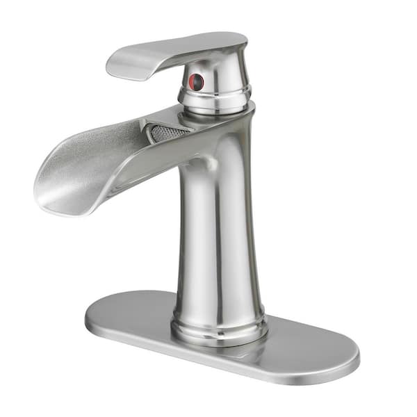 Brushed Nickel Bathroom Sink Faucet with Deck Plate Supply Lines and Single Handle