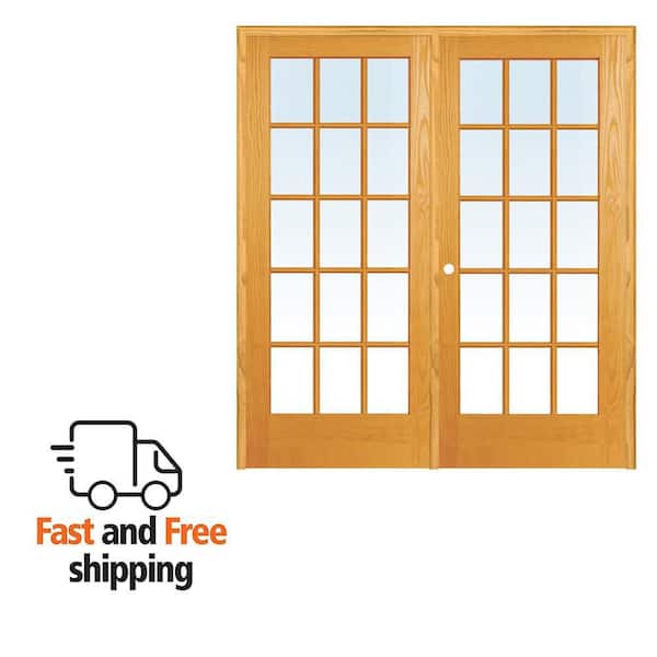 MMI DOOR 72 in. x 80 in. Both Active Unfinished Pine Glass 15-Lite