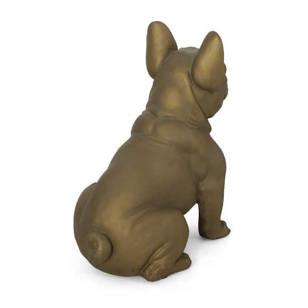 Noble House Delamore Outdoor French Bulldog Garden Statue in Rustic Gold