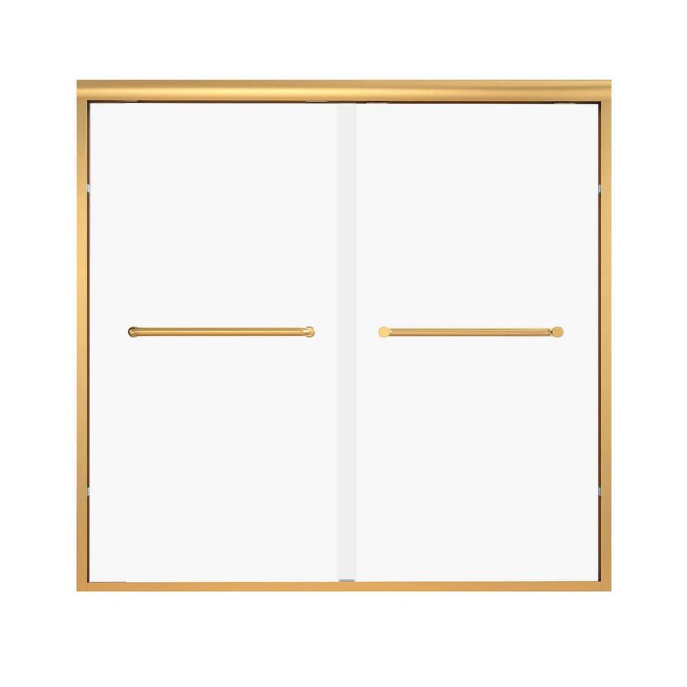 60 in. W x 58 in. H Framed Sliding Tub Door Bathtub Shower Door in Brushed Gold 1/4 in. with Handle Clear Glass price history on PriceWatchPro
