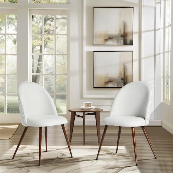 Homy Casa HATA Beige Fabric Upholstered Accent Side Chairs with Ergonomic Oval Back, Cushioned Seat, and Walnut Legs (Set of 2)