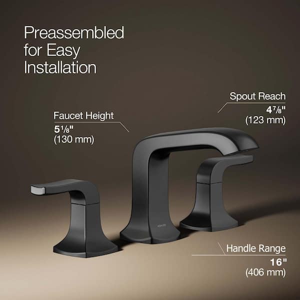 KOHLER Rubicon 8 in. Widespread Double Handle Bathroom Faucet in Matte Black