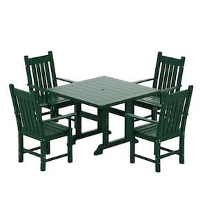 Hayes 5-Piece HDPE Plastic Outdoor Patio Dining Set with Square Table and Arm Chairs in Dark Green