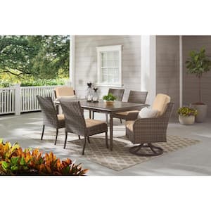 Windsor Brown Wicker Outdoor Patio Stationary Armless Dining Chair with Sunbrella Beige Tan Cushions (2-Pack)