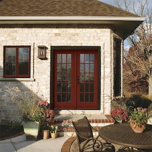 60 in. x 80 in. W-5500 Red Clad Wood Right-Hand 15 Lite French Patio Door w/Unfinished Interior