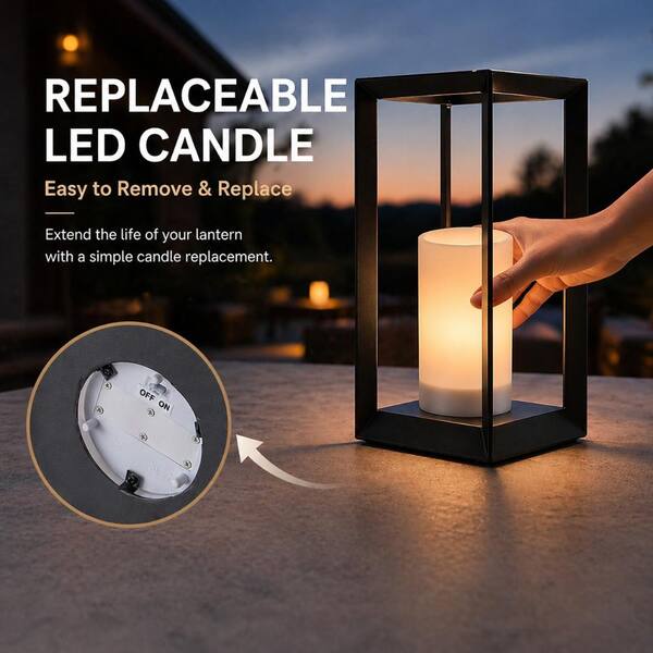 ALOA DECOR H14'' Modern Minimalist Open Frame Solar Lantern with