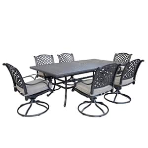 7-Piece Aluminum Patio Outdoor Dining Set with Rectangle Table and Swivel Chair with Tan Cushion