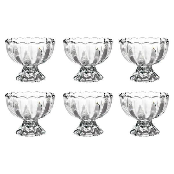 Vintage Glass Dessert Bowls 6 oz. Round Lead-Free Glass Dessert Cups with Elegant Design for Ice Cream 6-Pack