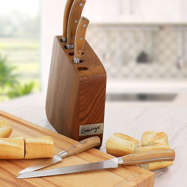 Essential Oak Block Knife Set with Steak Knives PLUS Free Sharpener