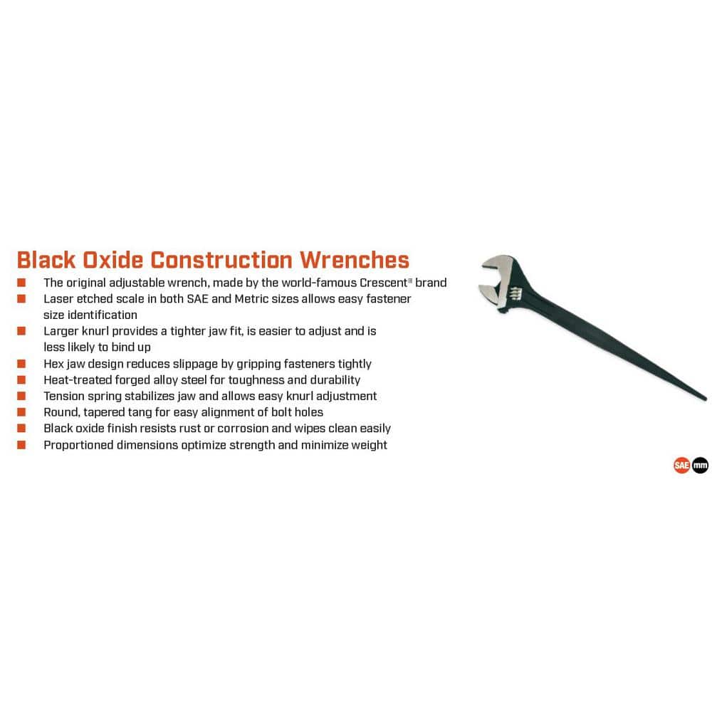 10" Black Oxide Adjustable Steel Construction Wrench