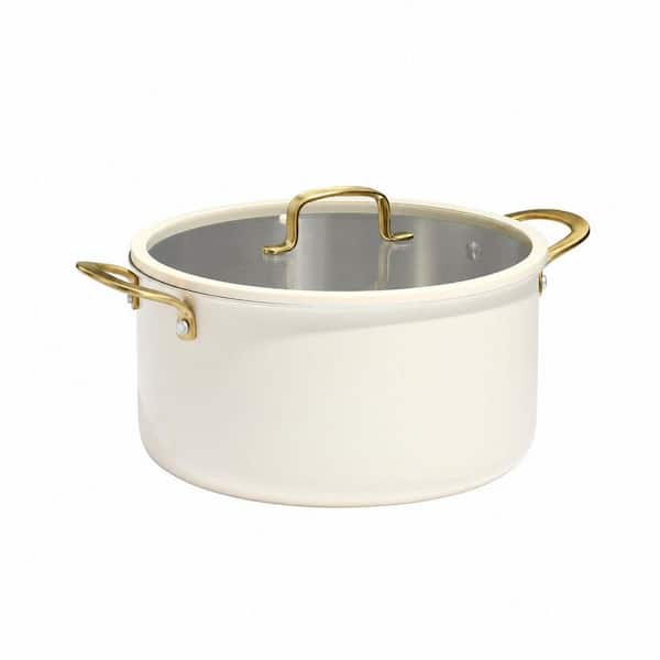 1-Piece Stainless Steel Nonstick Cookware Set in White, Fully Clad 3-Ply Stockpot with Glass Lid, Induction Safe