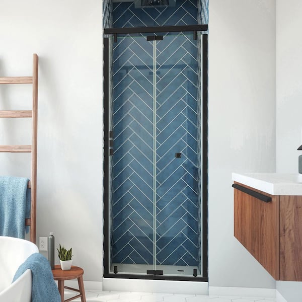 DreamLine Butterfly-S 31.5 in. W x 73.875 in. H Sliding Semi-Frameless Shower Door in Matte Black with Clear Glass