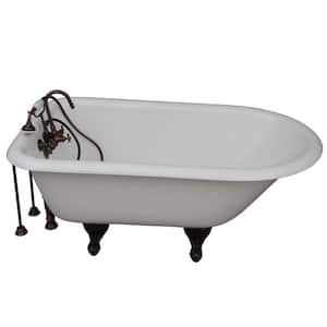 4.5 ft. Cast Iron Ball and Claw Feet Roll Top Tub in White with Oil Rubbed Bronze Accessories