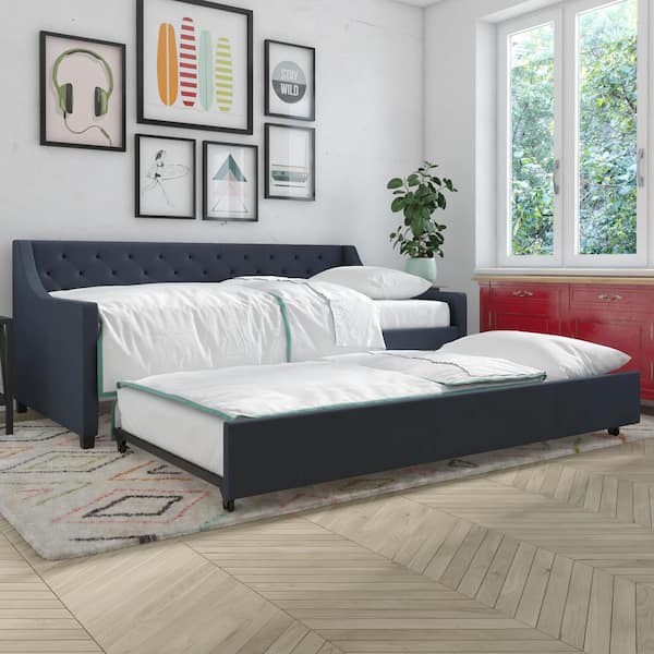 Her Majesty Blue Linen Twin Daybed and Trundle