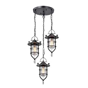 3-Light Black and Brown Finish Chandelier
