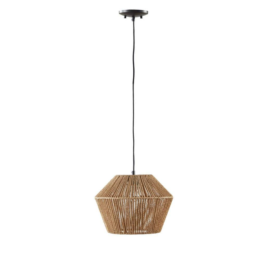 Etokfoks 60-Watt 1-Light with Natural Woven Hemp Rope Pendant Light ...