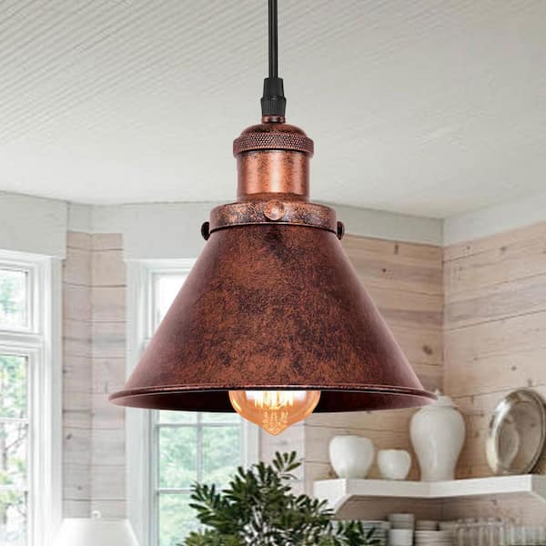 HUOKU BARN 1-Light Copper Hanging Barn Pendant Light with Cone Metal Shade and 78" Adjustable Cord (1-Pack)