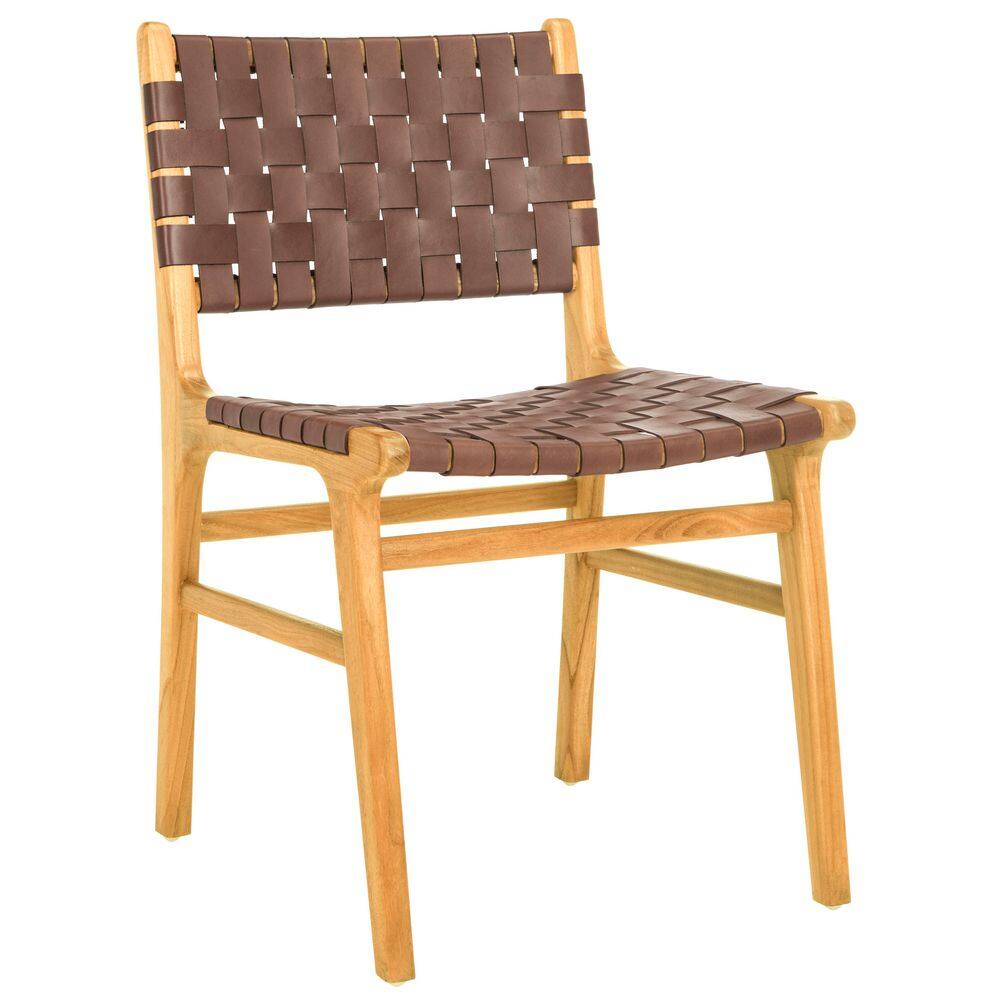 Cognac and Natural Woven Leather Side Chairs, Set of 2
