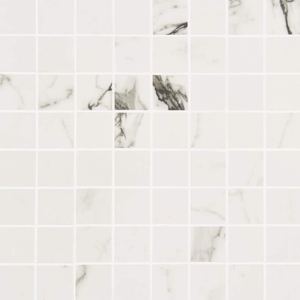 Statuario Venato Matte Porcelain Mosaic Tile Sheet for Indoor/Outdoor Use