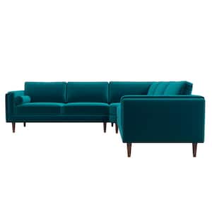 Franklin 103 in. W Square Arm Velvet Modern living Room Corner Symmetric Sofa in Teal Green (Seats 5)