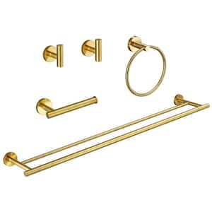 5-Piece Bath Hardware Set with Towel Ring Toilet Paper Holder Towel Hook and Towel Bar in Stainless Steel Brushed Gold