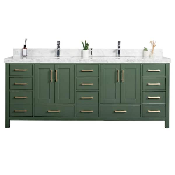 Willow Collections Malibu 84 in. W x 22 in. D x 36 in. H Double Sink Bath Vanity in Lafayette Green with 2 in. Carrara Marble Top