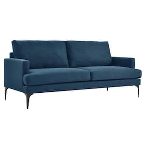 Evermore 75.5 in. Square Arm Upholstered Fabric Lawson Rectangle Removable Cushion Sofa in Azure Blue