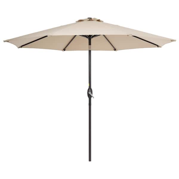 Sonkuki 9 ft. Aluminum Circle Outdoor Market Patio Umbrella with Crank and Push Button Tilt in Sand