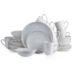 Romy 32-Piece White and Black Spots Stoneware Dinnerware Set (Service for 8)