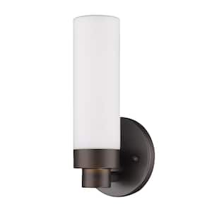 Valmont 1-Light Oil-Rubbed Bronze Sconce with Etched Glass